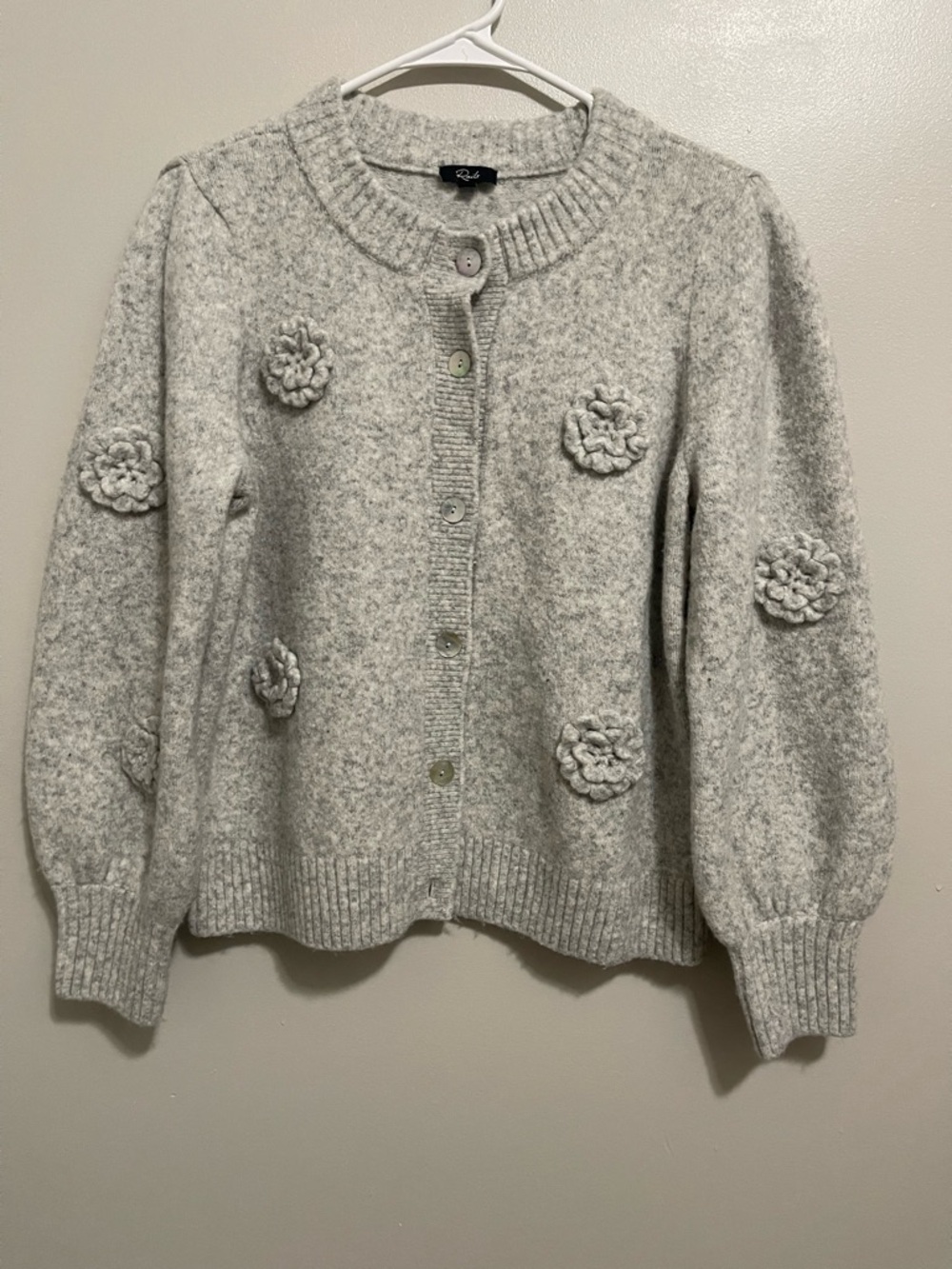 Rails Heather Gray Floral-Appliqué Knit Cardigan